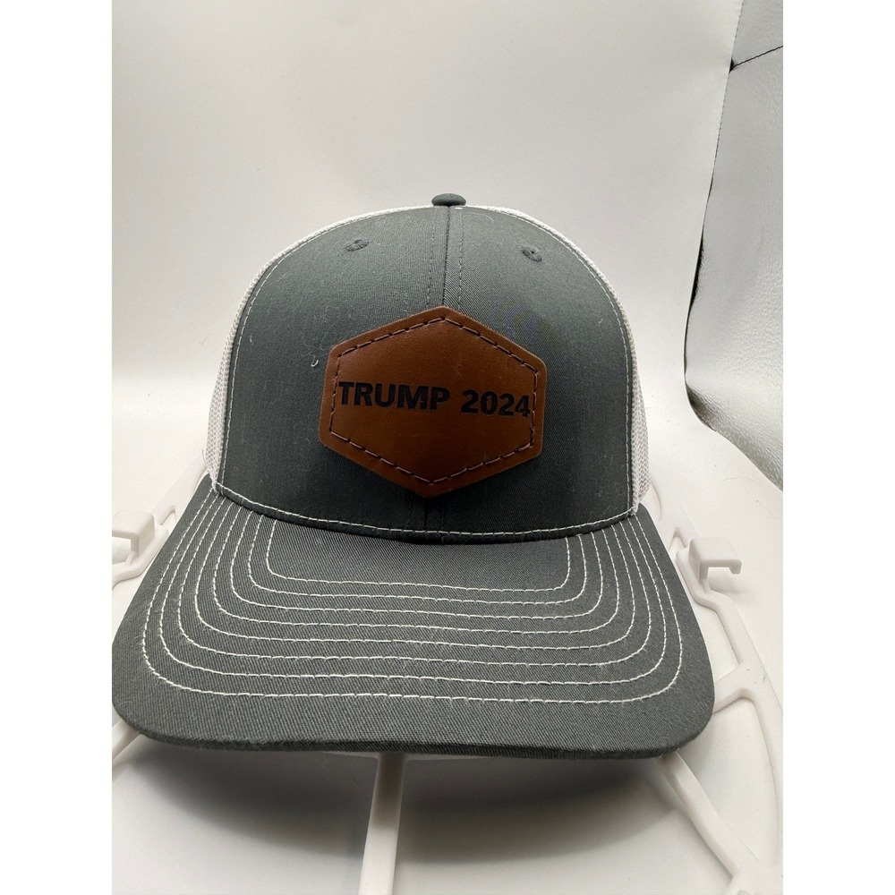 TRUMP 2024 Trucker Hat Mens OSFM Gray Fair RICHARDSON Leather Patch Snapback 112